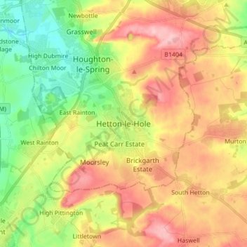 Mapa topográfico Hetton-le-Hole, altitud, relieve