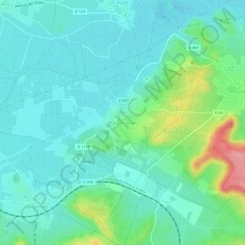 Mapa topográfico Marcorignan, altitud, relieve
