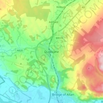 Mapa topográfico Dunblane, altitud, relieve