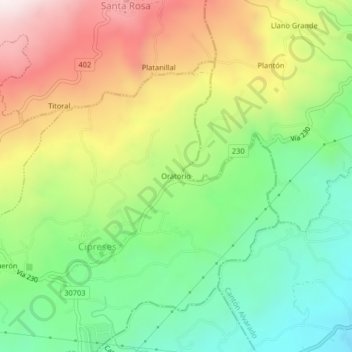 Mapa topográfico Oratorio, altitud, relieve