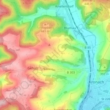 Mapa topográfico Seelach, altitud, relieve