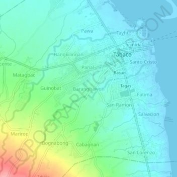 Mapa topográfico Baranghawon, altitud, relieve