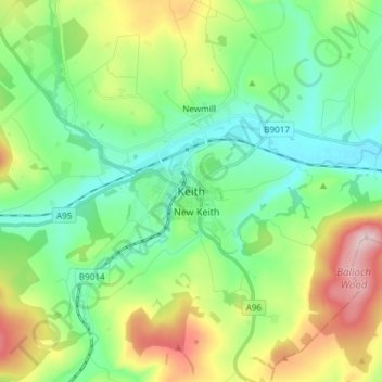 Mapa topográfico Keith, altitud, relieve