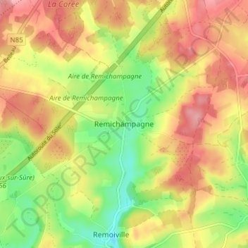 Mapa topográfico Remichampagne, altitud, relieve