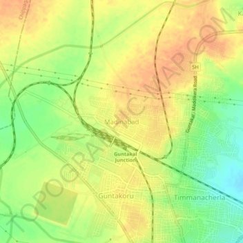 Mapa topográfico Madinabad, altitud, relieve