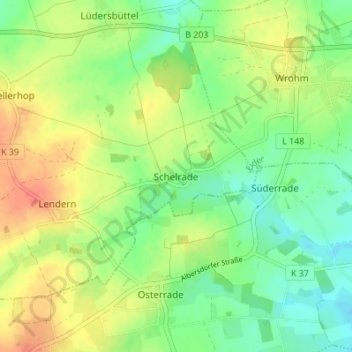 Mapa topográfico Schelrade, altitud, relieve