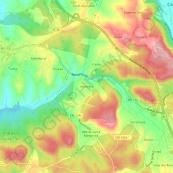 Mapa topográfico Martinela, altitud, relieve