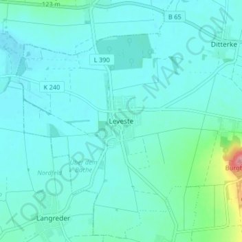 Mapa topográfico Leveste, altitud, relieve
