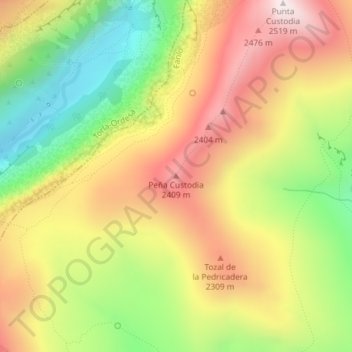 Mapa topográfico Peña Custodia, altitud, relieve