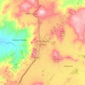 Mapa topográfico Senafe, altitud, relieve