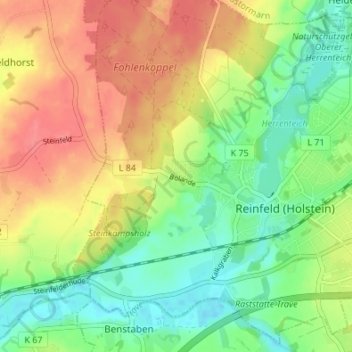 Mapa topográfico Bolande, altitud, relieve