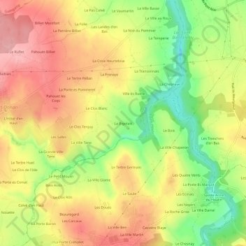 Mapa topográfico La Bigotais, altitud, relieve