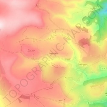 Mapa topográfico Vélonnière, altitud, relieve