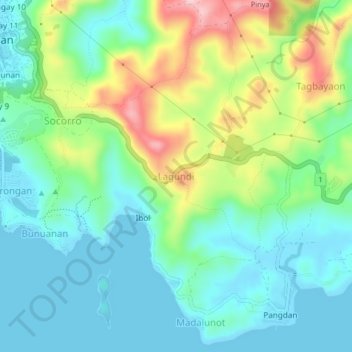 Mapa topográfico Lagundi, altitud, relieve