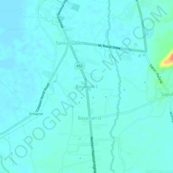 Mapa topográfico Bayanan I, altitud, relieve