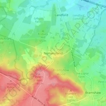 Mapa topográfico Nomansland, altitud, relieve
