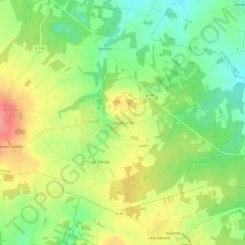 Mapa topográfico Chez Bourrier, altitud, relieve