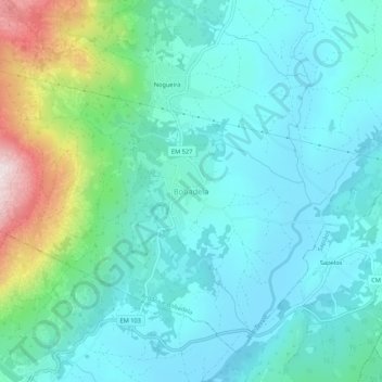 Mapa topográfico Bobadela, altitud, relieve