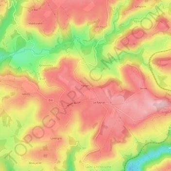 Mapa topográfico Farges, altitud, relieve