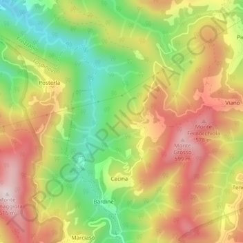 Mapa topográfico Casalina, altitud, relieve