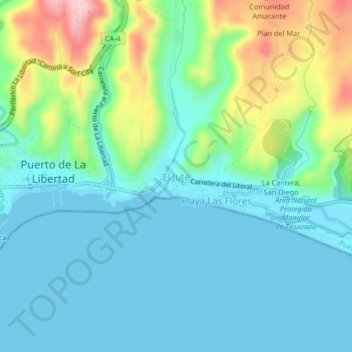 Mapa topográfico El Jute, altitud, relieve