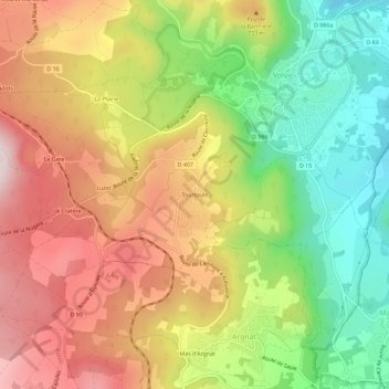 Mapa topográfico Tourtoule, altitud, relieve