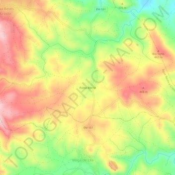 Mapa topográfico Fonte Mercê, altitud, relieve