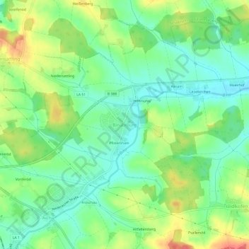 Mapa topográfico Binabiburg, altitud, relieve