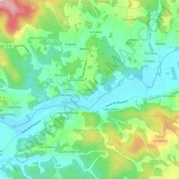 Mapa topográfico Les Genêts, altitud, relieve