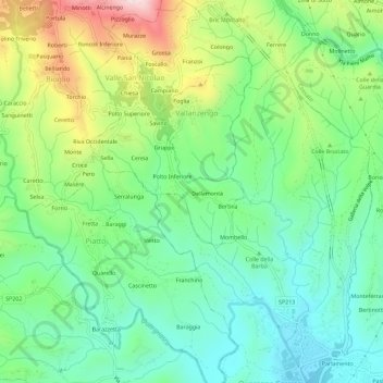 Mapa topográfico Gallotto, altitud, relieve