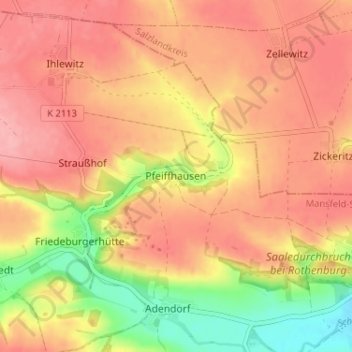 Mapa topográfico Pfeiffhausen, altitud, relieve
