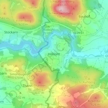 Mapa topográfico Hillstett, altitud, relieve