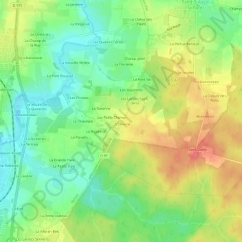 Mapa topográfico Les Cocheriais, altitud, relieve