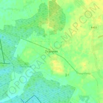 Mapa topográfico Ticknevin, altitud, relieve