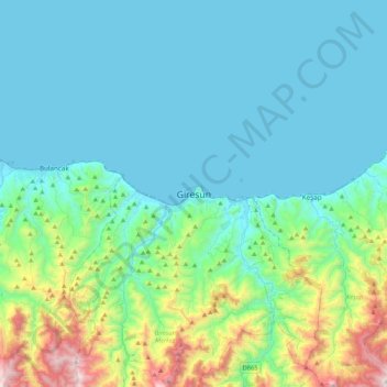 Mapa topográfico Giresun, altitud, relieve
