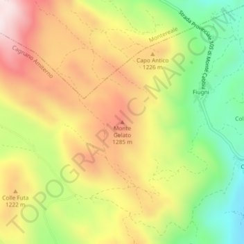 Mapa topográfico Monte Gelato, altitud, relieve
