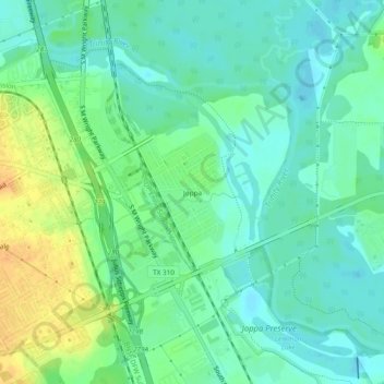Mapa topográfico Joppa, altitud, relieve