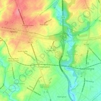 Mapa topográfico Pendle Hill, altitud, relieve