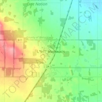 Mapa topográfico Maskwacis, altitud, relieve