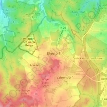 Mapa topográfico Ehestorf, altitud, relieve