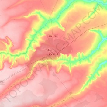 Mapa topográfico Luena, altitud, relieve