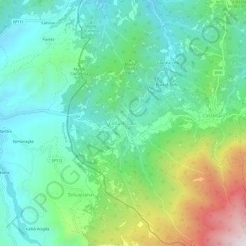 Mapa topográfico Cella di Varzi, altitud, relieve