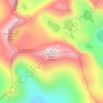 Mapa topográfico Atlantic Peak, altitud, relieve
