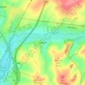 Mapa topográfico Easton, altitud, relieve