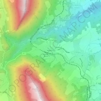 Mapa topográfico Bouthoui, altitud, relieve