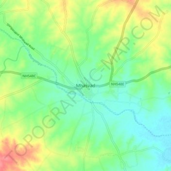 Mapa topográfico Mhasvad, altitud, relieve