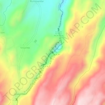 Mapa topográfico Cascada del rio Pita, altitud, relieve