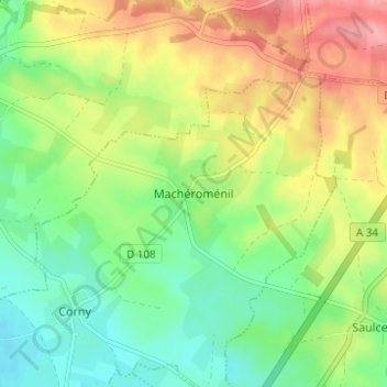 Mapa topográfico Machéroménil, altitud, relieve