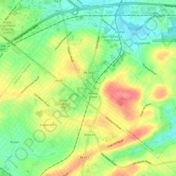 Mapa topográfico Willow Grove, altitud, relieve