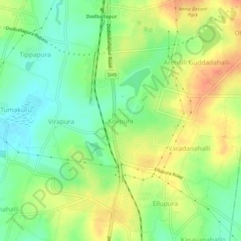 Mapa topográfico Kolipura, altitud, relieve